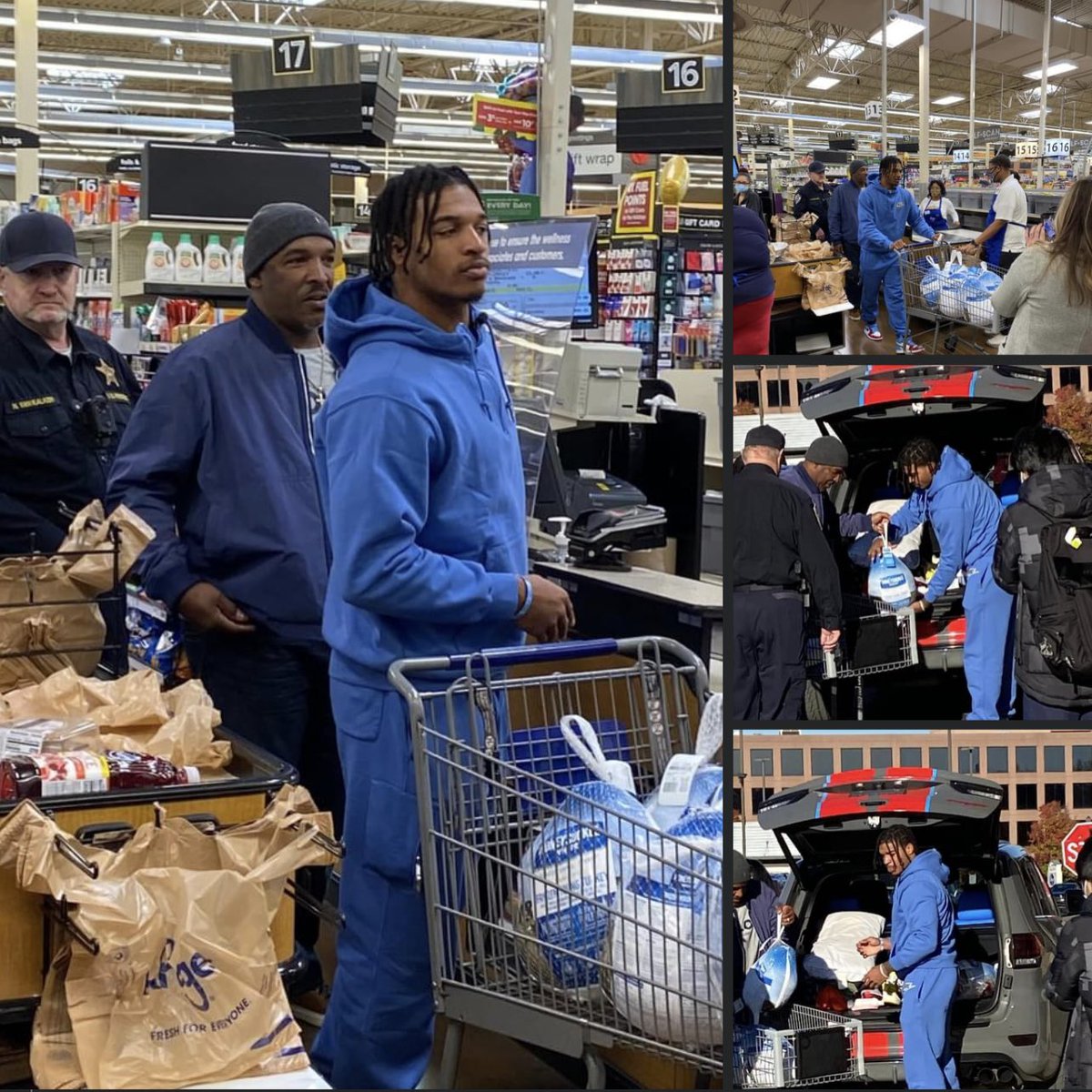 BengalsAmbush's tweet photo. At the Norwood Kroger today, Ja’Marr Chase was spotted buying food for needy families for the holidays and helping them load it into their cars.

Love to see that 🧡🧡🧡🧡🧡 #bengals https://t.co/RPLKwVlswE