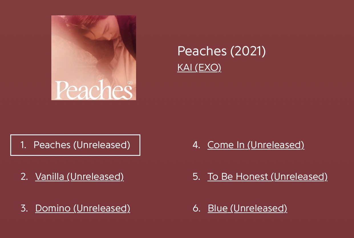 KAI (EXO) - Peaches Lyrics and Tracklist