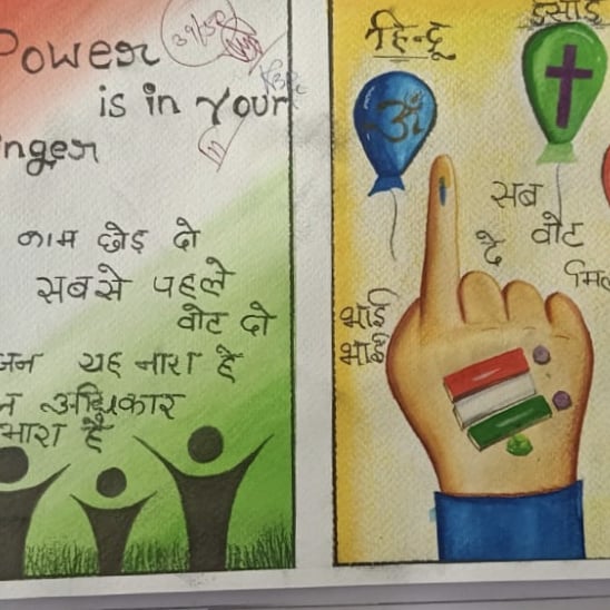 DiosJalaun's tweet photo. दिनांक- 23.11.2021 को मतदाता जागरूकता कार्यशाला (स्वीप) के अंतर्गत जिला स्तरीय प्रतियोगिताओं ( स्लोगन लेखन, पोस्टर चित्रकला, निबंध लेखन) का आयोजन राजकीय इण्टर कॉलेज उरई में किया गया।
#ElectionCommissionOfIndia 
#NoVoterToBeLeftBehind 
#CEOUP
#districtelectionofficerjalaun 
#ECI https://t.co/sptYU2kJC4
