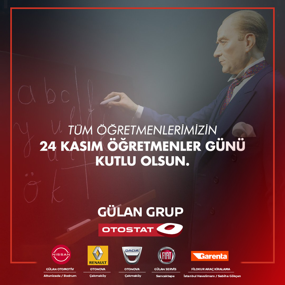 Başta Başöğretmenimiz Mustafa Kemal Atatürk olmak üzere tüm öğretmenlerimizin 24 Kasım Öğretmenler Günü kutlu olsun!

gulanfiat.com.tr - 444 6 873
Fiat Gülan - Farkınız Burada!
#Fiat #FiatTürkiye #Tofaş #FiatGülan #Sancaktepe #İstanbul #Öğretmenlergünü #24Kasım