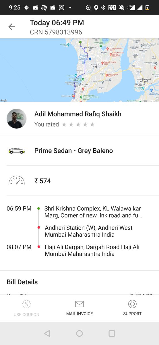 vjs21280's tweet photo. @Olacabs sharing the situation here. I had paid through card which got deducted and the driver also got a notification of ₹574/- to be paid. 

And the driver was too rude since we started the journey and till the end...abusive language used by him where as none was used by me. https://t.co/UToMVelZPN