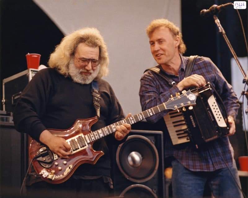 Happy birthday Bruce Hornsby! 
Bruce, with Jerry Garcia.

Photo: Robbi Cohn 