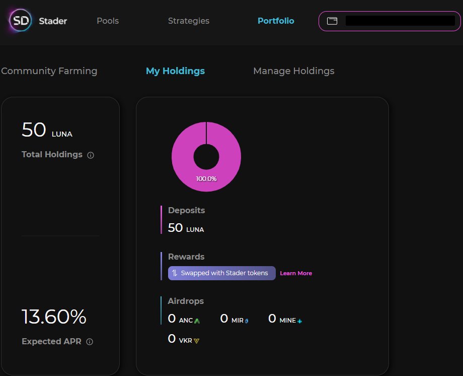 CryptoDutchie1's tweet photo. Smooth staking process, happy to join #StaderAlphas. Well done @staderlabs. $LUNA $SD https://t.co/1hMkUwGzxd