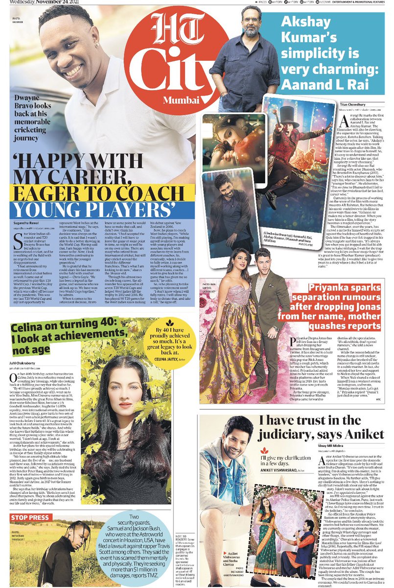 Read all the top news from the world of entertainment and lifestyle in today’s HT City ✨
@DJBravo47 @aanandlrai @CelinaJaitly @priyankachopra #AniketVishwasRao #Astroworld #ASTROWORLDFest 

Click 👉 bit.ly/3Fx7ens