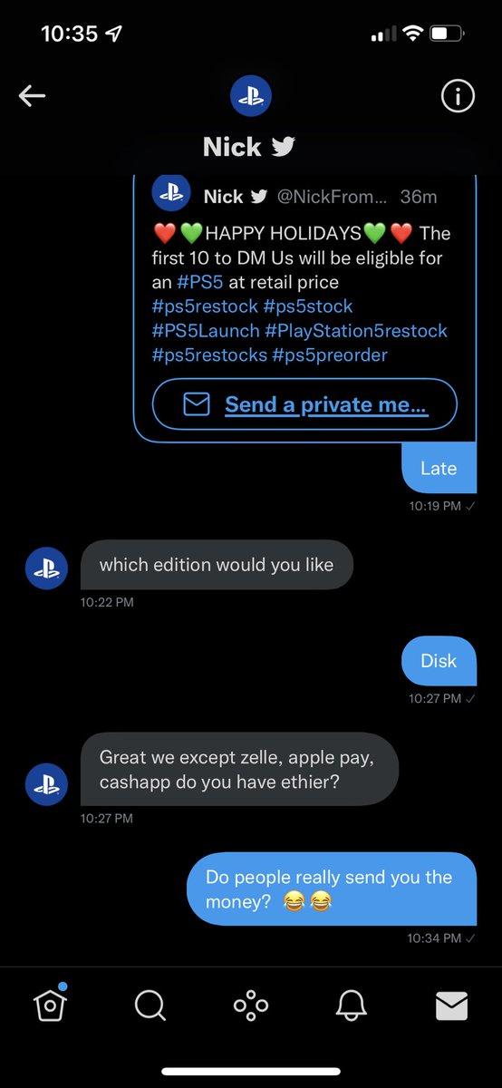 GOT_MUNCH1ES's tweet photo. Twitter is full of scammers..😂
Don’t be a victim
#PS5
#ps5restock #ps5stock #PS5Launch #PlayStation5restock #ps5restocks #ps5preorder https://t.co/ZzdfqrWFjx