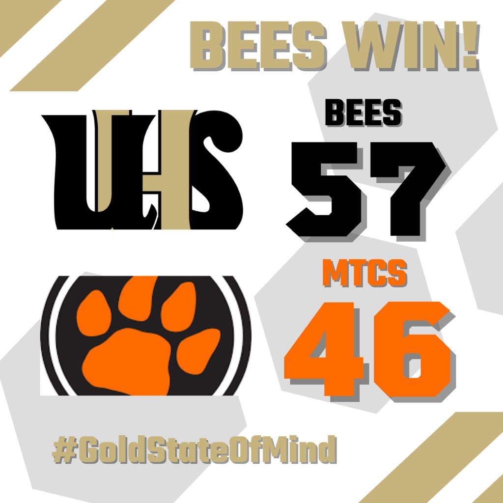 Big win for the Bees tonight in our home opener! 
Rex Davis 20 pts, 6 rbs, 2stl
AJ Nash 18 pts, 4 rbs, 2 ast, 2 stls
Hayden Petty 14 pts, 8 rbs 

#GoldStateOfMind