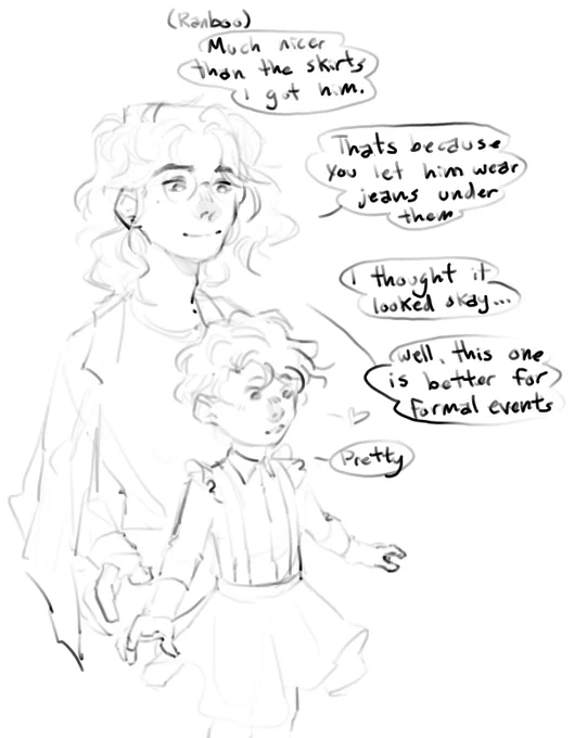 Come eat!
Eret makes a nice dress for Michael 