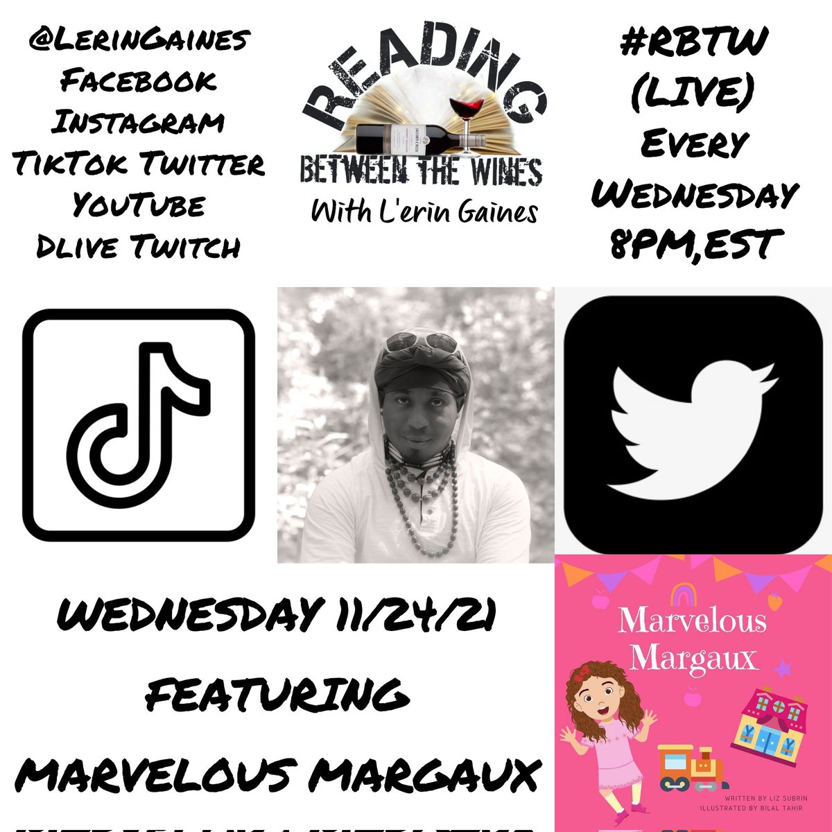 LerinGaines's tweet photo. #ReadingBetweenTheWines with #LerinGaines X #MarvelousMargaux #Streaming #LIVE 11/24/21 @ 8PM,EST @LerinGaines #Facebook #Instagram #TikTok #YouTube #Twitter #DLIVE #Twitch #DiscOne #Deliberation #TrackEleven #ParentalAdvisory #ExplicitContent https://t.co/O5wLxS61Qb