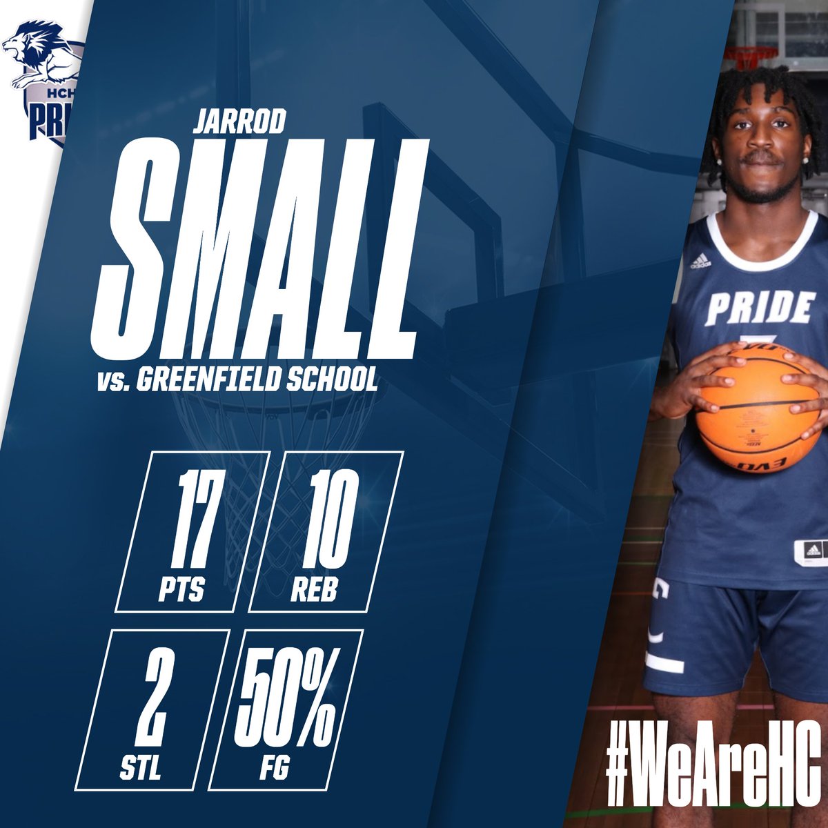 HCPrideMBB's tweet photo. 🚨Player of the Game🚨

Even in the tough loss, @JarrodSmall2 played another great game, finishing with 17 points, 10 rebounds, and 2 steals on 50% shooting. He is barely scratching the surface of his potential, and is ready for more.

Keep going Jarrod! #WeAreHC 🦁♥️ https://t.co/8vNhp4M9Ig