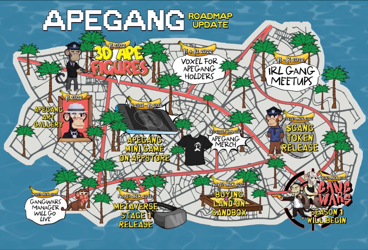 Astro_pals's tweet photo. Ape Gang Roadmap 3.0!

After accomplishing the majority of projects on the old roadmap - as well as undertaking many new ones, we decided to release a brand new roadmap!

#ApeGang #apegangnft #NFT #nftcollector https://t.co/rdvTjTOvWX