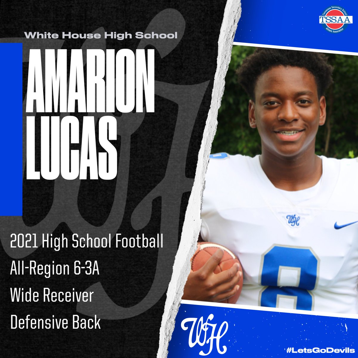 whitehousebdp's tweet photo. White House senior wide receiver and defensive back Amarion Lucas has been named to the All-Region 6-3A team. The banquet with award winners announced will be on Wednesday Dec. 8th. #bdp https://t.co/7jmtIX7o8a