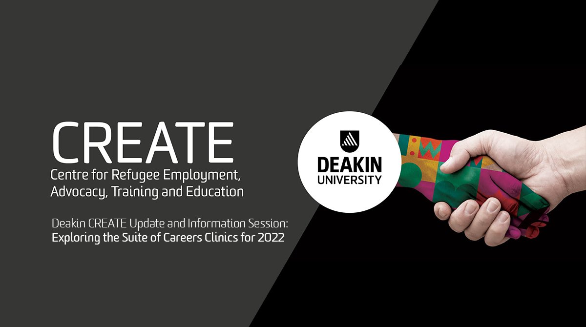 DeakinLaw's tweet photo. Do you represent a #refugee or asylum seeker agency, the #NFP or corporate sector, or a member of the refugee community yourself? Join #DeakinCREATE on 3 Dec  to learn about a new suite of refugee #career clinics for 2022 and our impact data for 2020-21 >> https://t.co/ADtzF7Wzft https://t.co/g59OqAcBQn