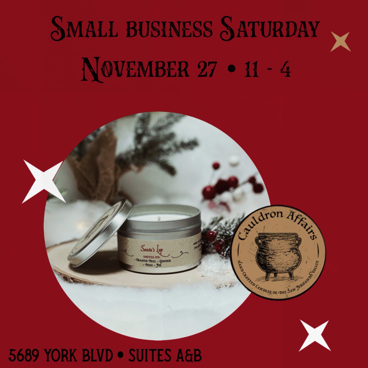 CauldronAffairs's tweet photo. Our popular winter candles will be available Saturday at Party Art Community in Los Angeles! Get them while you can (pssst, we always sell out…)!   #SmallBusinessSaturday #candles #HolidayShopping https://t.co/bgR10B3KVO
