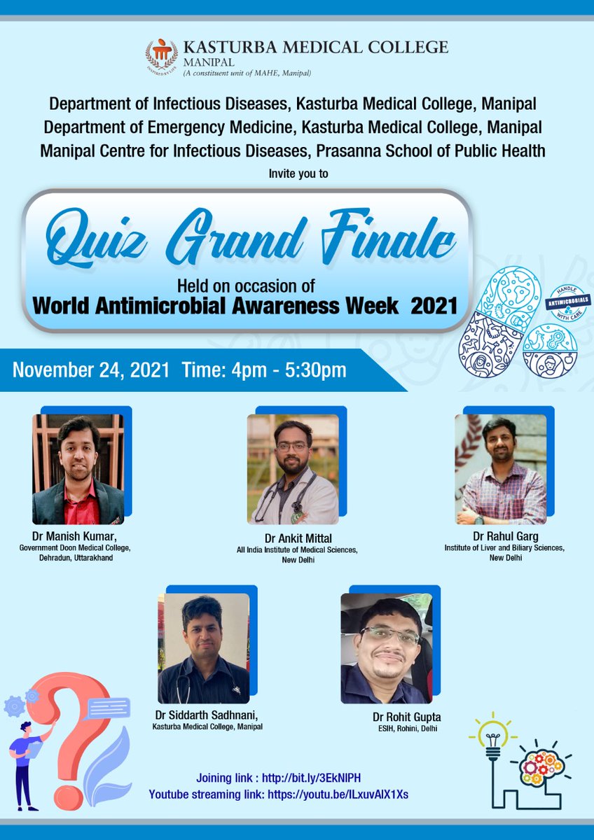 Manipal Center for Infectious Diseases, MAHE (@macidmahe) on Twitter photo CONTROL THE SOURCE. Sometimes, scalpel and blade are better than antibiotics. To know more, watch the WAAW quiz today at bit.ly/3EkNlPH at 4pm.
YouTube streaming link: bit.ly/3DJJlZm
#WAAW #KeepAntibioticsWorking #HandleWithCare
<a href="/KavithaSaravu/">Kavitha Saravu</a> <a href="/EMDManipal/">Dept of Emergency Medicine, KMC Manipal</a> CONTROL THE SOURCE. Sometimes, scalpel and blade are better than antibiotics. To know more, watch the WAAW quiz today at bit.ly/3EkNlPH at 4pm.
YouTube streaming link: bit.ly/3DJJlZm
#WAAW #KeepAntibioticsWorking #HandleWithCare
<a href="/KavithaSaravu/">Kavitha Saravu</a> <a href="/EMDManipal/">Dept of Emergency Medicine, KMC Manipal</a>