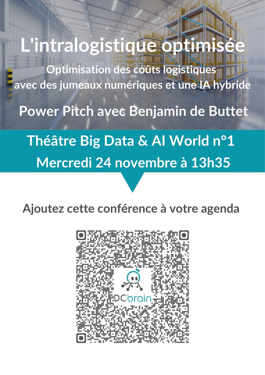 📢 Big Data &amp; AI World

Venez assister à la Conférence "L'Intralogistique optimisée" de Benjamin de Buttet au Théâtre Big Data &amp; AI World N°1.

Vous travaillez dans la #SupplyChain ? Venez nous rendre visite sur notre stand S41 📦 🚛 📈

#bdaiwp21