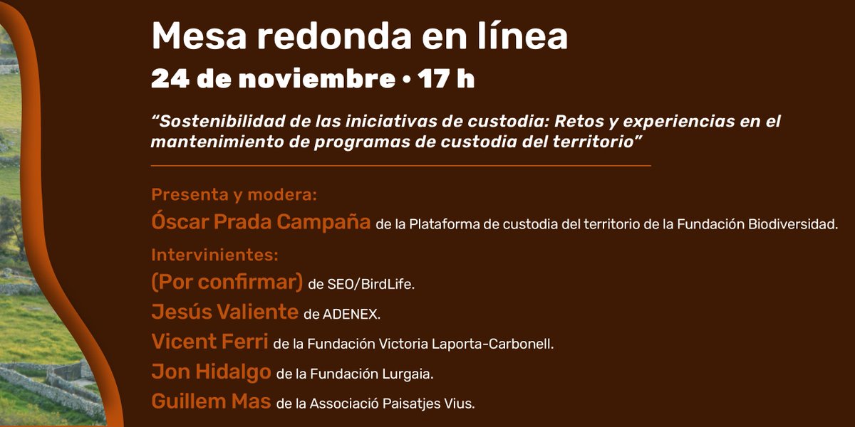 Esta tarde os invitamos a participar en la mesa redonda “Sostenibilidad de las iniciativas de custodia: Retos y experiencias en el mantenimiento de programas de #custodiadelterritorio”.
 #JECdT2021
👇👇👇
bit.ly/30QQTLA