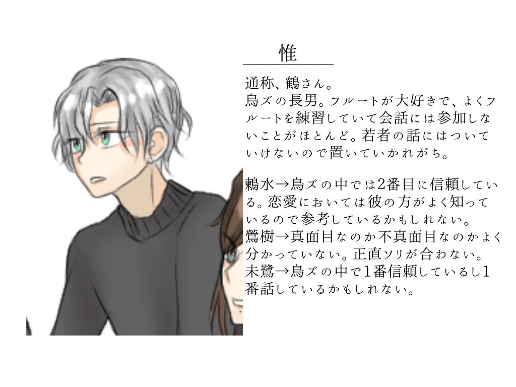 تويتر Rin على تويتر Tos 鳥ズ創作 りんの創作キャラで鳥の名前が入っている子達がクロスオーバーでもし出会ってたらの勝手な妄想です 関係性 惟 鶫水 鶯樹 未鷺 T Co P0grhgy3am