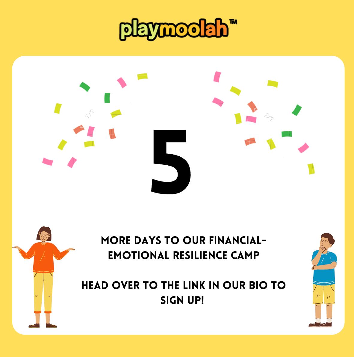 playmoolah's tweet photo. 5 more days till we start camp! 

Are you ready? 

Sign up here: 
Kids - https://t.co/tMGRv0T4ij
Youths - https://t.co/nlyEWv7bhX

See you soon! https://t.co/3iEhIbkz14