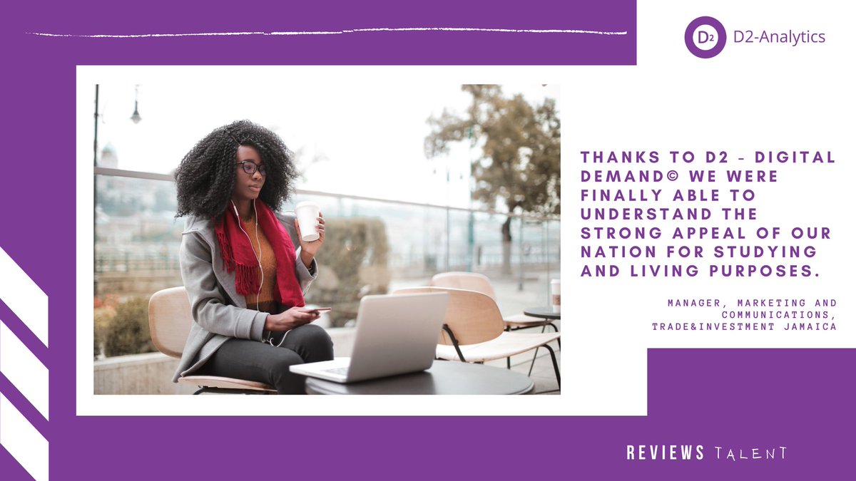 d2_analytics's tweet photo. Thank you, @JAMPRO (Jamaica Promotions Corporation), for choosing D2 - Digital Demand ©!
#D2AnalyticsReviews #DigitalDemandD2 #Jamaica #JAMPRO #TalentAttraction #BigData https://t.co/tb6dKtz1Eh
