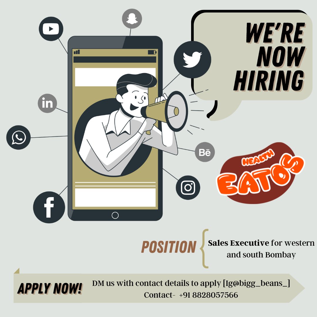 HealthEatos's tweet photo. Health Eatos is delighted to announce an exciting opportunity for you.
Enjoy the perks of working in a startup environment while building up your work experience, we are looking to hire "Sales Executive", if you believe you are the right fit for this job apply right away. https://t.co/IxEgaFt1H3