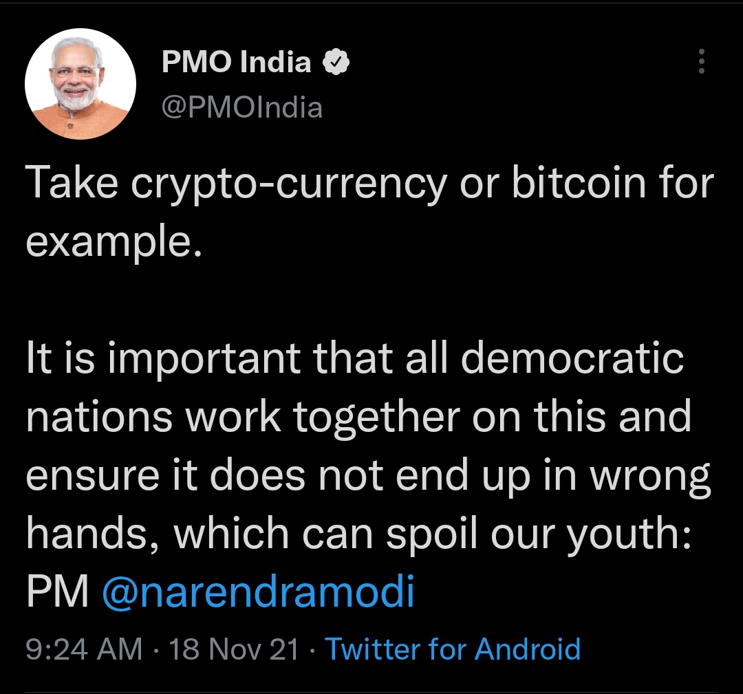 HumorMinistry's tweet photo. This is how other democratic Nations reacted to PM Modi's #BTC tweet. #cryptocurrecy #IndiaWantsCrypto #IndiaLovesCrypto https://t.co/QIbl2TvFpT