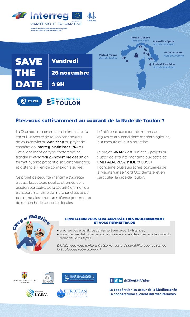 Voici le lien ZOOM  pour suivre l'événement : zoom.us/meeting/regist…
#meteomarine #securitemaritime #Interregmarittimo #UE #radedetoulon #SINAPSI