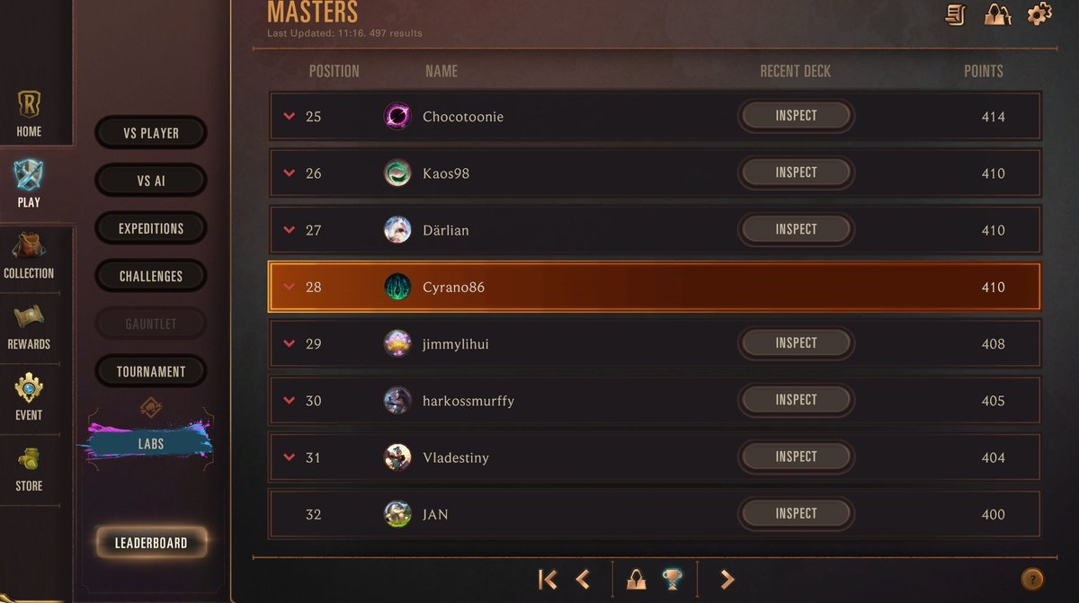 Superamos la barrera de los 400LPs 💪, que debería permitir entrar al Top del seasonal con un 7-2, a ver si se logra al fin