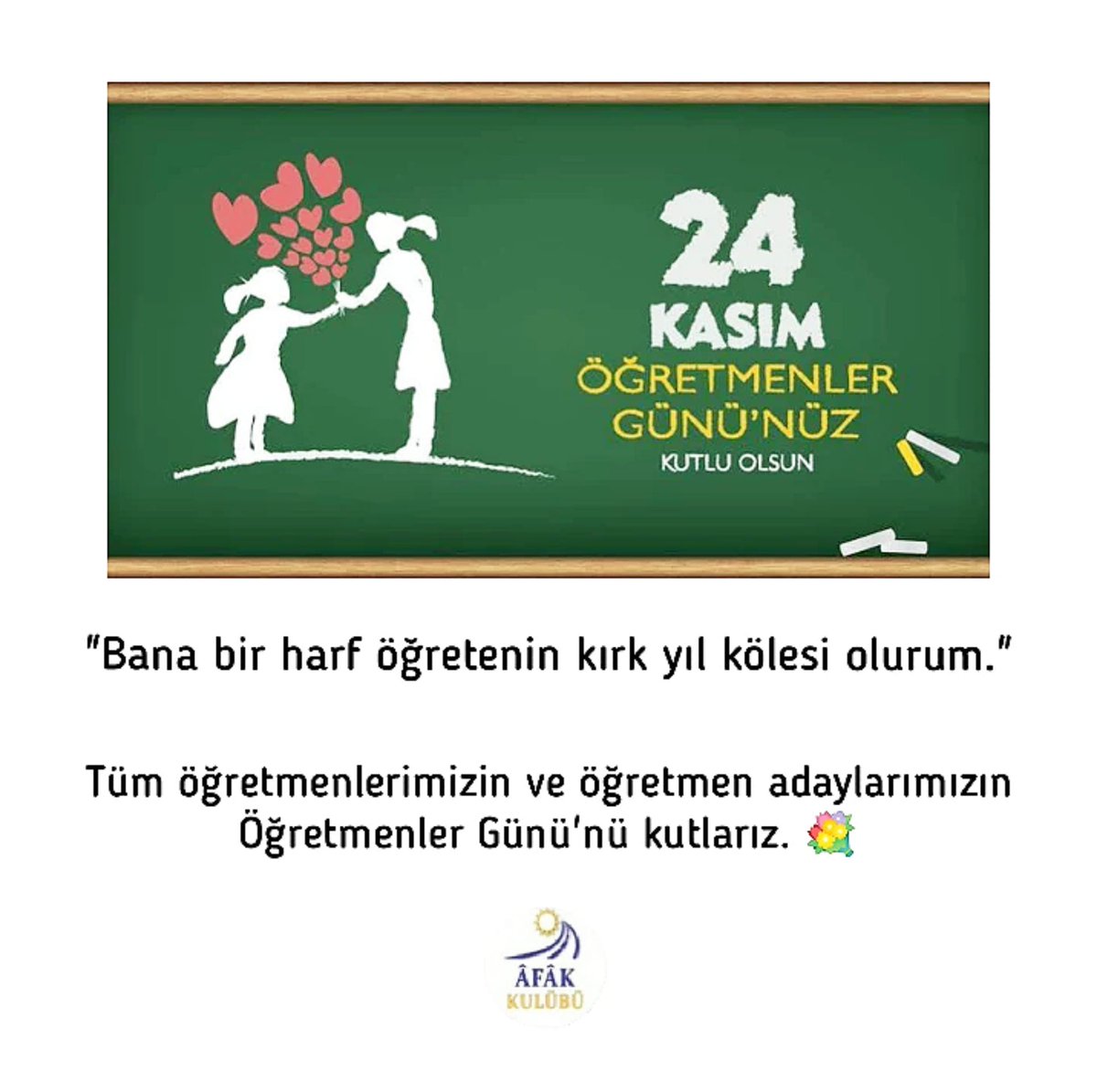 Ne güzel demiş Hz. Ali (r.a); bana bir harf öğretenin kırk yıl kölesi olurum.
#öğretmenlergünü nüz kutlu olsun 💐

#24Kasım
#24kasımöğretmenlergünü