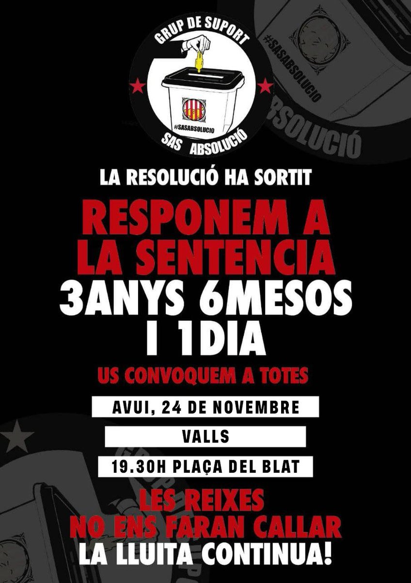 📢 Ens sumem a la concentració d'<a href="/altcampnotepor/">L’Alt Camp no té por</a>!

📢 CONCENTRACIÓ PER L'ADRIAN SAS📢

📆 Avui, dimecres 24 de novembre
🕣 19.30h
📍Plaça del Blat, Valls. 

Si volen tancar a la nostra gent, que cremin els carrers 🔥