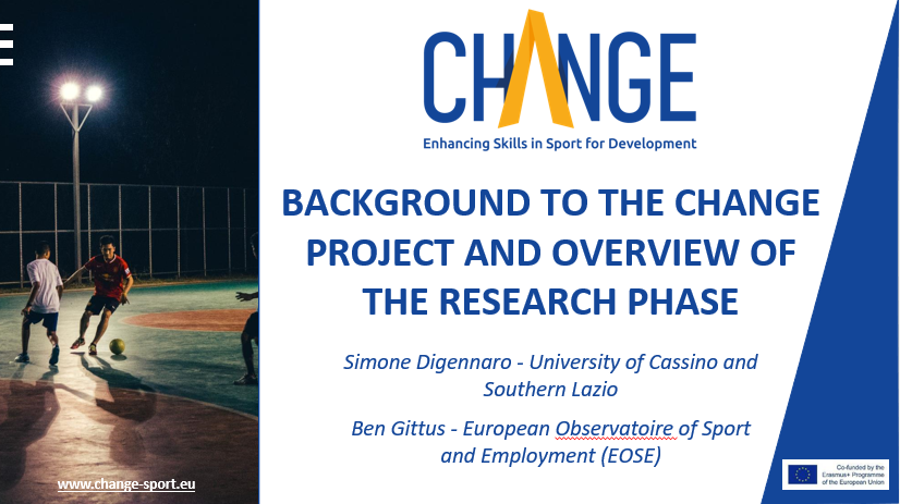 Change_Sport_EU's tweet photo. Now speaking @bengittus and @SimoneDigennaro from from EOSE and UNICAS introducing CHANGE and the research phase https://t.co/MucqW1ejwI