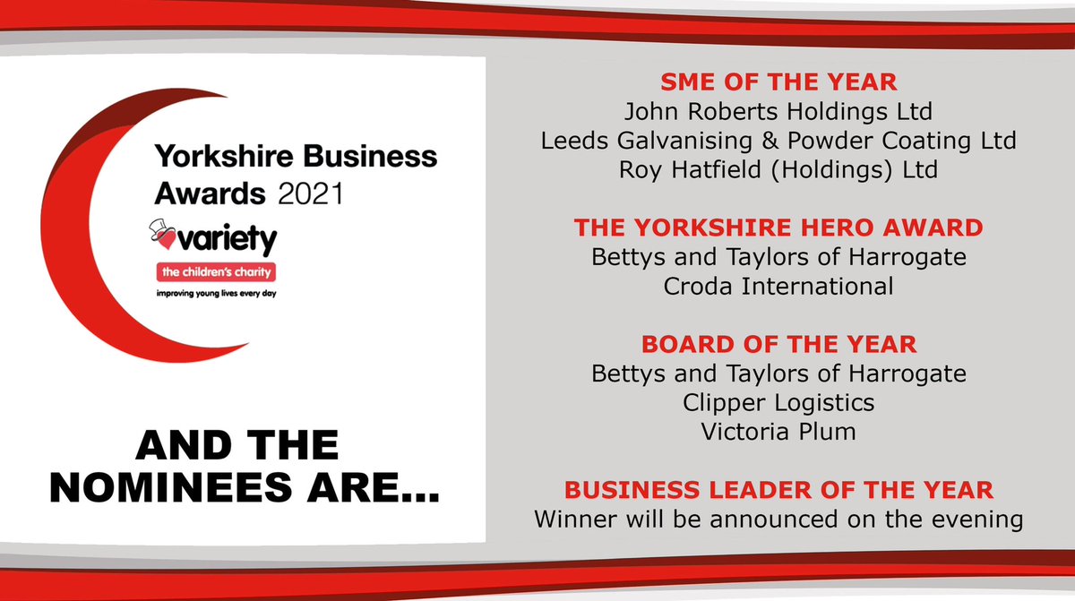 We are thrilled to announce the #VarietyYBA21 shortlist! It’s going to be a fantastic event. Get in touch to secure your tickets for the 10th Dec and see who will be crowned this years winners!  #yorkshire #business #awards #charity #fundraise