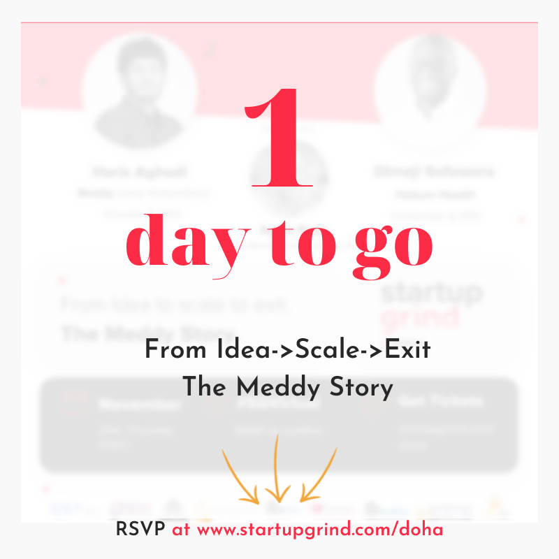 DohaGrind's tweet photo. ����1 day left, hurry up and REGISTER: https://t.co/wjXcpFcor4
Hear from the founder of Meddy (now @heliumdoc ) story and how they have successfully grown through all the stages of a startup cycle: Ideation->Scale->Exit(Acquisition)

#startup #startupgrind #acqusition #ecosystem https://t.co/g3kIbhQSy9