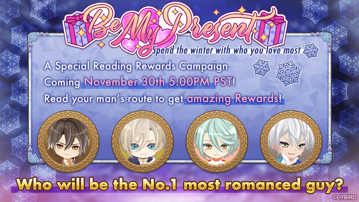 cyikemen_en's tweet photo. ⛄This winter, we've prepared a special Reading Rewards Campaign where all you have to do is read your man's route to get amazing Rewards!💓✨

🌟Coming November 30th 5:00PM PST!🌟

Stay tuned for more details!👀

#ikerev
#ikesen
#ikevamp
#ikepri
#ikemenseries https://t.co/v9m4fwP1jY