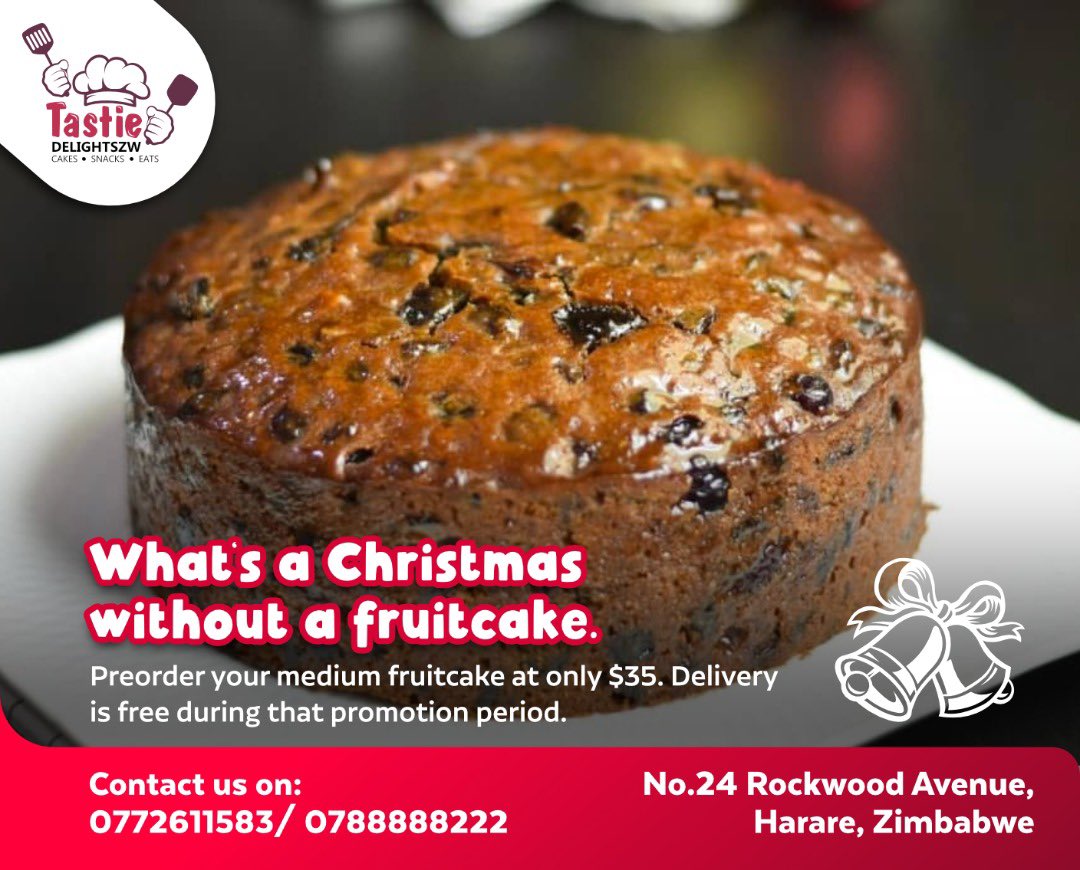 TastyZw's tweet photo. Zvazarurwa π
We have 50 already made fruit cakes that are maturing. Get in touch and get yours. $35 yako chete plus FREE delivery!!!!!
#Iamchefnoku #delighted2serveyou #premiumquality #cakeadventure #classycakes #FestiveSeasonVibes https://t.co/543E1npoTo