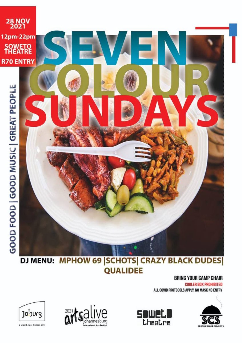 sowetotheatres's tweet photo. R70 unlocks the gateway of December vibes!

Food stalls, live music, arts and craft and more.
Come and grab some of the best meals in Soweto, while enjoying good music and good vibes.
Buy your ticket now: https://t.co/eT7JblXhEW

#SevenColoursSunday
#SowetoTheatre https://t.co/48yiqxsXMG