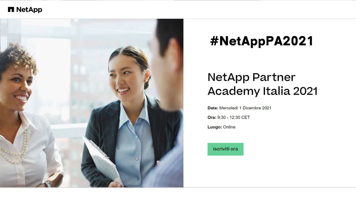 Franz Russo (@franzrusso) on Twitter photo Torna #NetAppPA2021 l'evento di <a href="/NetApp_Italia/">NetApp Italia</a>
Un'occasione per comprendere i trend di mercato le opportunità che l’evoluzione tecnologica e il #Cloud portano alla tua azienda e ai tuoi clienti.
Da non perdere: #1dicembre dalle 9.30.
Registrati qui
👇
bit.ly/NetAppPA2021 #adv Torna #NetAppPA2021 l'evento di <a href="/NetApp_Italia/">NetApp Italia</a>
Un'occasione per comprendere i trend di mercato le opportunità che l’evoluzione tecnologica e il #Cloud portano alla tua azienda e ai tuoi clienti.
Da non perdere: #1dicembre dalle 9.30.
Registrati qui
👇
bit.ly/NetAppPA2021 #adv
