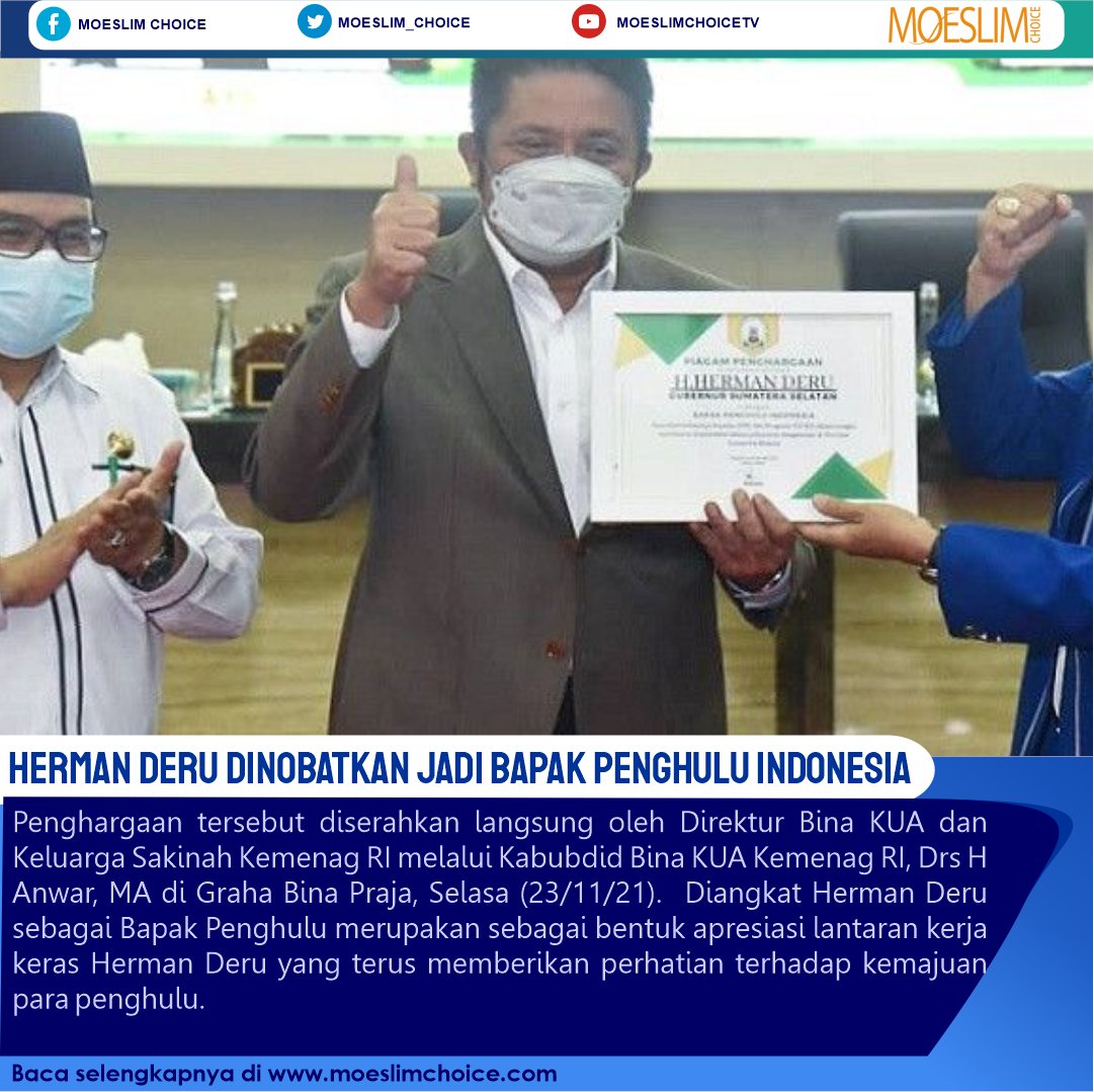 moeslim_choice's tweet photo. Herman Deru Dinobatkan Jadi Bapak Penghulu Indonesia
https://t.co/GFiTK042Lr

#moeslimchoice #hermanderu #sumselterkini #bapakpenghuluindonesia #sumselupdate #infosumsel NPWP Lampu Samsung https://t.co/i1zkLEkULX