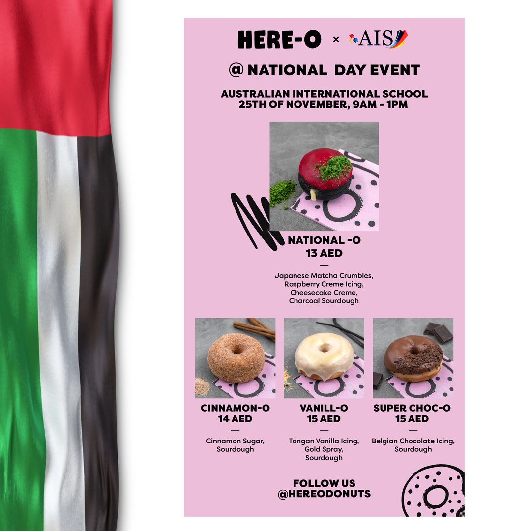AISsharjah's tweet image. We are very excited that @hereodonuts will be bringing their delicious donuts to AIS tomorrow at the UAE National Day celebrations. #AISEvents #AISUAENationalDay2021