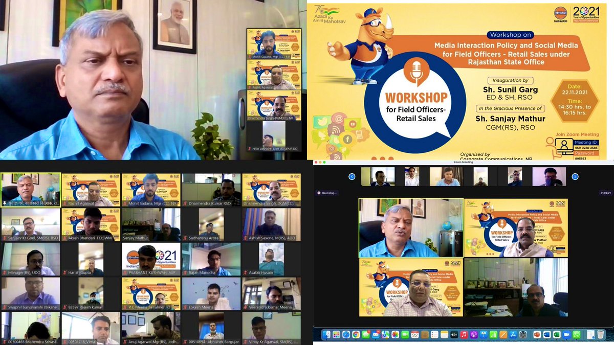 With aim to apprise officers of Retail Sales group under RSO, Workshop on Media Interaction &amp; Social Media policies was conducted by CC, NR. Workshop was inaugurated by Sh. Sunil Garg, ED &amp; SH, RSO in presence of Sh. Sanjay Mathur, CGM (RS), RSO and other senior officers of RSO.
