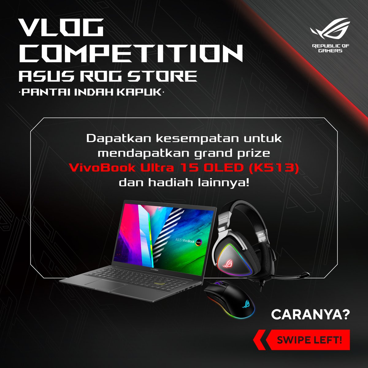 ASUS_ROG_ID's tweet photo. GIVE AWAY ALERT - GIVE AWAY ALERT - GIVE AWAY ALERT
Yang mau VivoBook OLED terbaru ikutan yuk...
Mau tau caranya? Langsung swipe left aja ya.
#ROGisMine #ROGStore #AESPIK #VlogASUSStore https://t.co/qVNhXV7iZ8