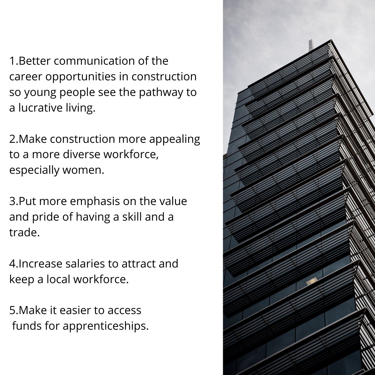 CitySite_'s tweet photo. Joe Martin, BCIS consultant, recently said: “Labour shortages are expected to evolve as the significant driver for construction cost increases next year and the construction sector needs to compete for it with other sectors”. How can we tackle the labour shortage? Some thoughts https://t.co/v3Z8RTX667