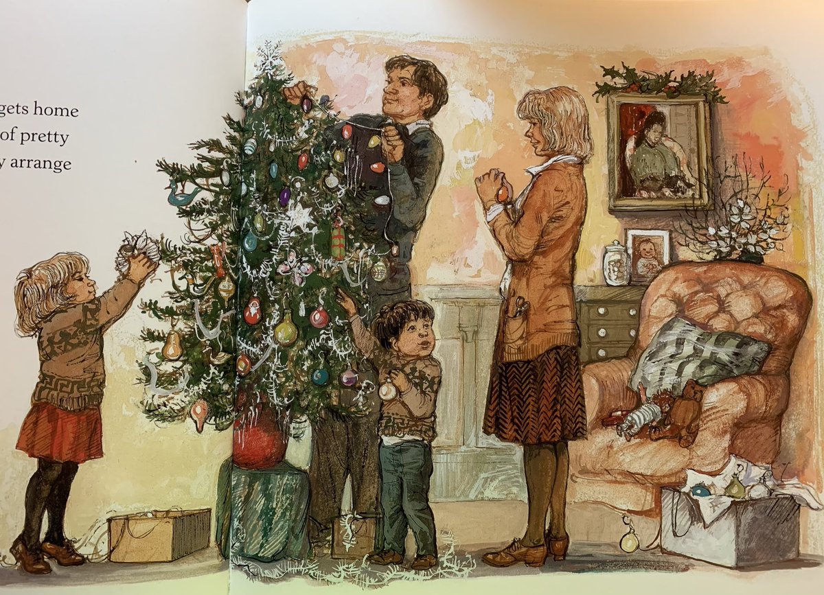 ShirleyHughes_'s tweet photo. Christmas Eve has come at last. Dad gets home early, and together they hang all sorts of pretty glittering things on the tree. 

Lucy and Tom at Christmas https://t.co/22KcdTFCbA