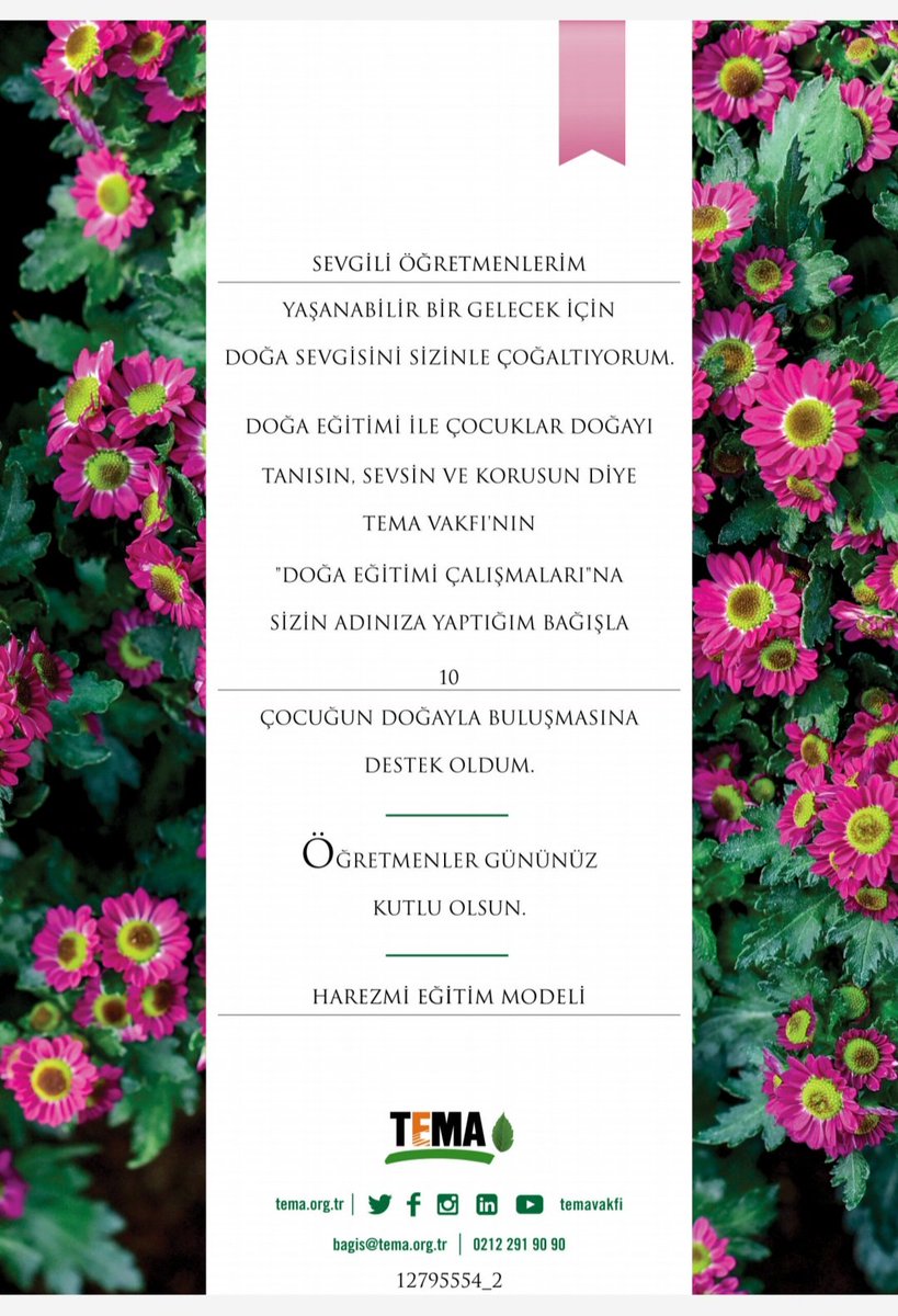 Sevgili Öğretmenlerim, yaşanabilir bir gelecek için doğa sevgisini sizinle çoğaltıyoruz 🌸

#HarezmiEğitimModeli ailesi olarak tüm öğretmenlerimizin #ÖğretmenlerGünü Kutlu olsun ♥️ 

<a href="/memleventyazici/">Levent Yazıcı</a> 
<a href="/istanbulilmem/">İstanbul İl Millî Eğitim Müdürlüğü</a> 
<a href="/ist_arge/">İSTANBUL MEM AR-GE</a>