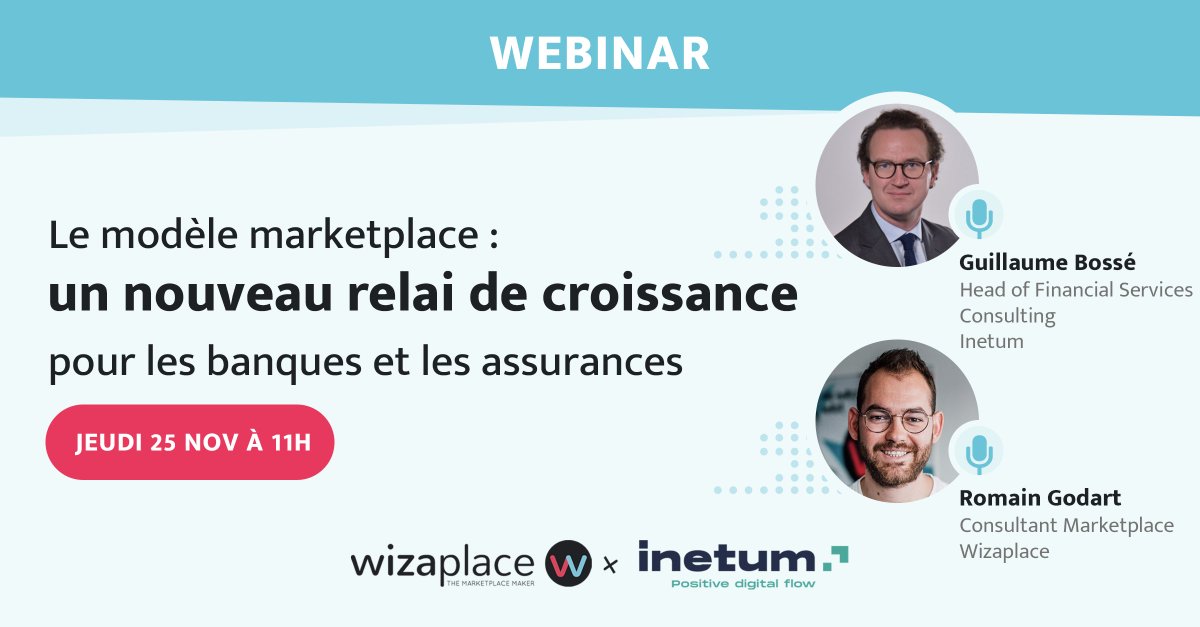 ⏳ Notre webinar dédié aux services financiers, c’est demain !

Si vous souhaitez tout savoir sur la création de plateforme au sein de votre organisation et les facteurs clés d’une #marketplace à succès, inscrivez-vous sans plus tarder : contenu.wizaplace.com/webinar-modele…