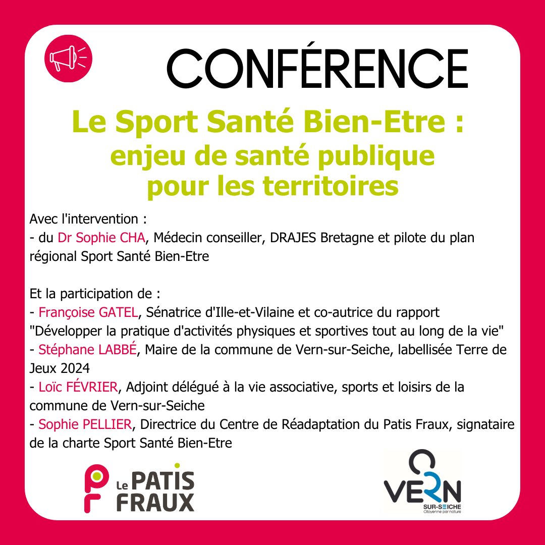 PFraux's tweet photo. 📣Conférence #SSBE Sport Santé Bien-Etre avec la participation de @FrancoiseGatel, sénatrice d'Ille-et-Vilaine et co-autrice du rapport "Développer la pratique d'activités physiques et sportives tout au long de sa vie"
✅ouvert à tous
🖥Inscription https://t.co/6tRDQxKqHt https://t.co/OVl1iPR9ut