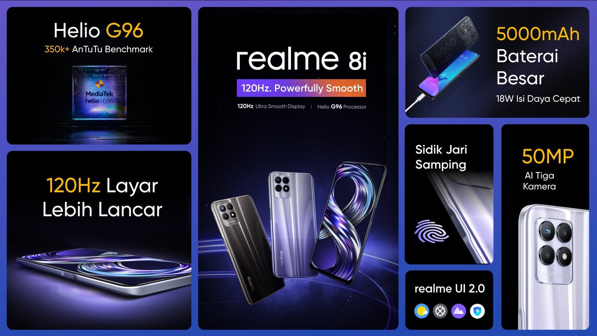earlylagi's tweet photo. nih ya gue kasi tau kamera, desain, warna, layar, baterai semuanya bener2 kece banget karena realme8iUltraSmooth emang punya fitur 120HzForAll. makanya kepoin lgsg coba cek #realme8iLaunch di YouTube @realmeindonesia https://t.co/MfW6QXiuEJ