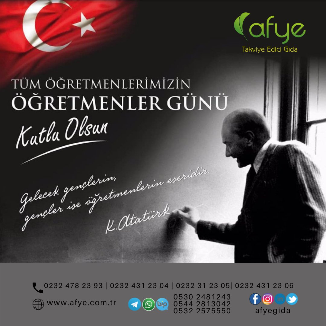 afyegida's tweet photo. Gelecek gençlerin, gençler ise öğretmenlerin eseridir.
Mustafa Kemal Atatürk
Bizimle hayatı paylaşan, bize hayatı öğreten, birey olma çabasında yol gösteren Tüm Öğretmenlerimizin Öğretmenler Günü Kutlu Olsun.
#afye #bitkiselgıdatakviyeleri #öğretmenlergünü #24kasım https://t.co/HxW59vuQf0