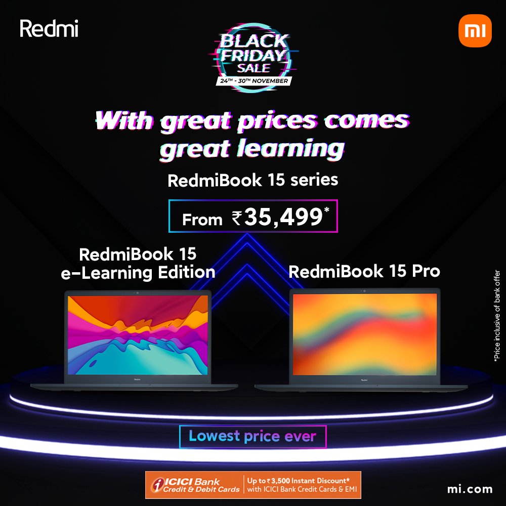 RedmiIndia's tweet photo. Getting back to working on the go? 🎯

#SuperStartLife in full swing with our #BlackFriday sale offer on #RedmiBook15 Series.

Get this gem: https://t.co/mbQaQxsaqb https://t.co/MUdKwcp2sT