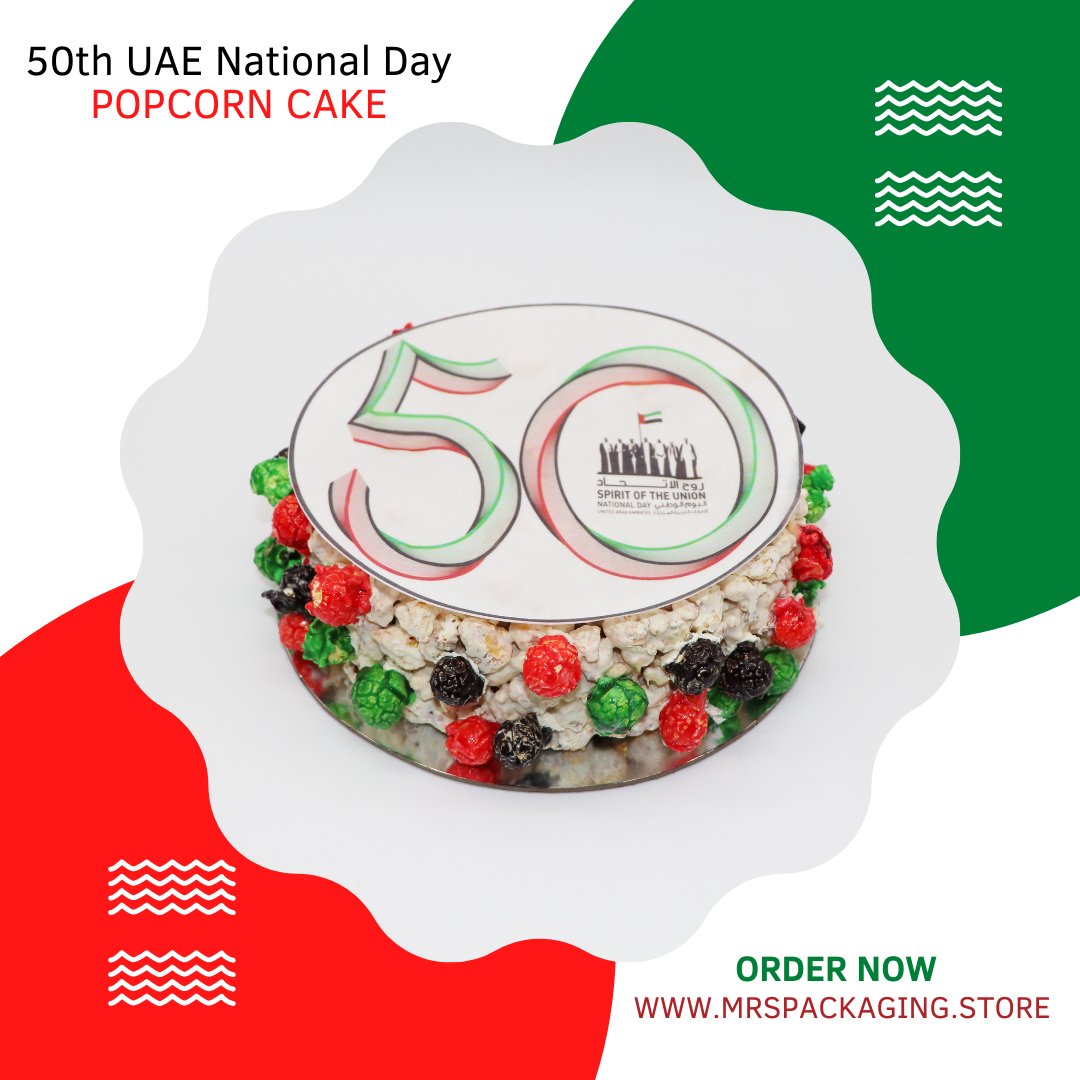 MRSPackaging's tweet photo. Celebrate 50th UAE National Day with our Delicious Popcorn Cake

Flavor: Lotus Cheese Cake with caramelized Popcorn 
AED 70/- Incl VAT

Net Weight: 1Kilo
*All the Order must be placed before 26th November 2021*  https://t.co/t0gGeYkxup https://t.co/kScZ5sfpiS