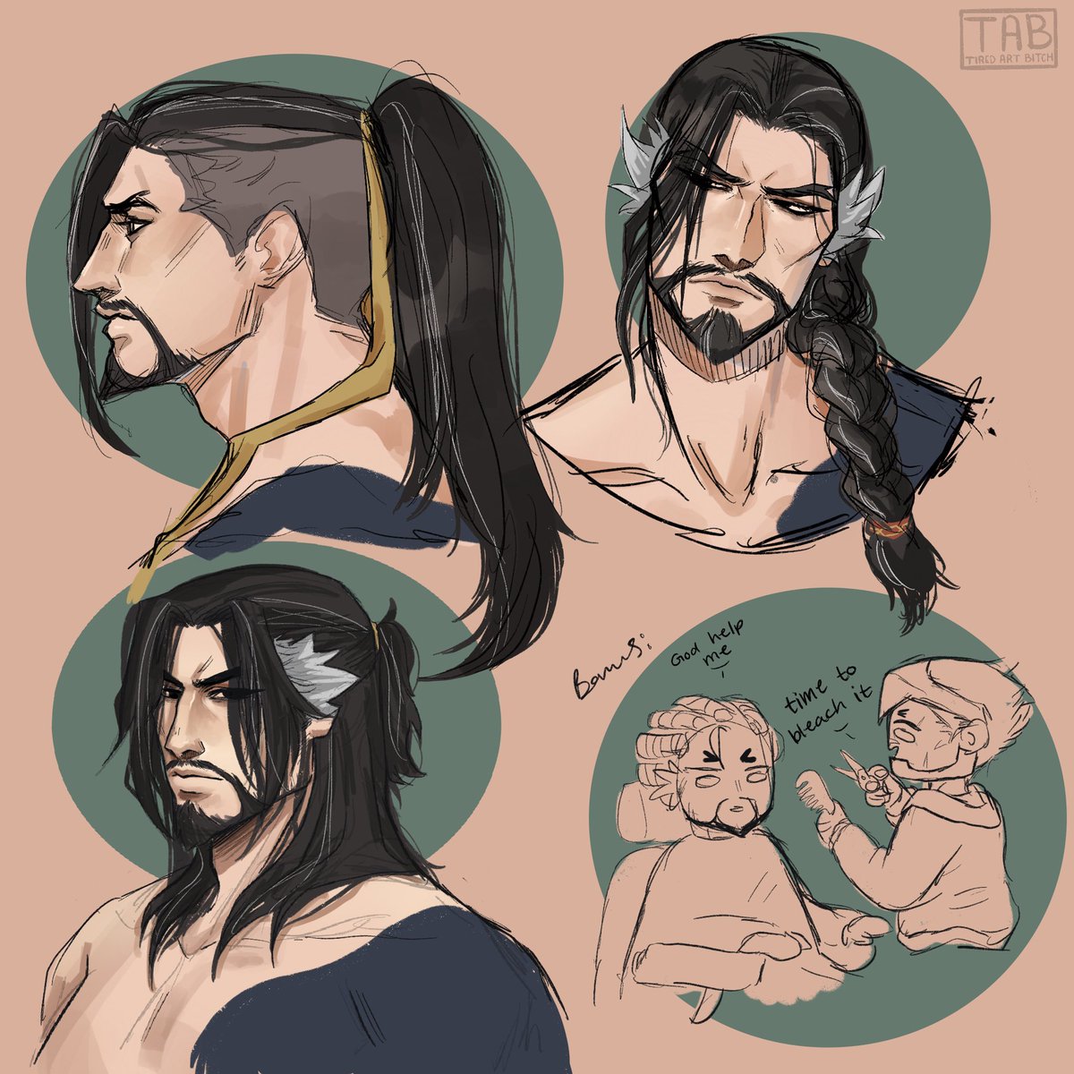 Some quick Hanzo hairstyle doodles 😗 #HanzoShimada #Overwatch
